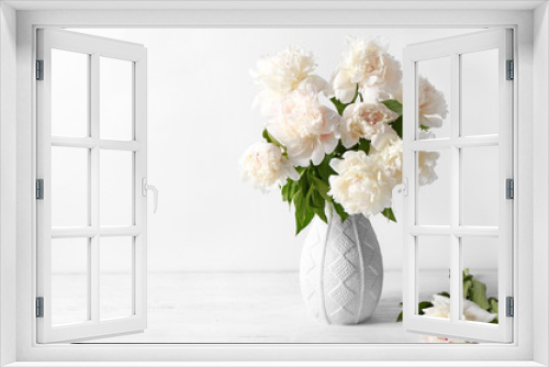 Fototapeta Naklejka Na Ścianę Okno 3D - Vase with beautiful peonies on white background
