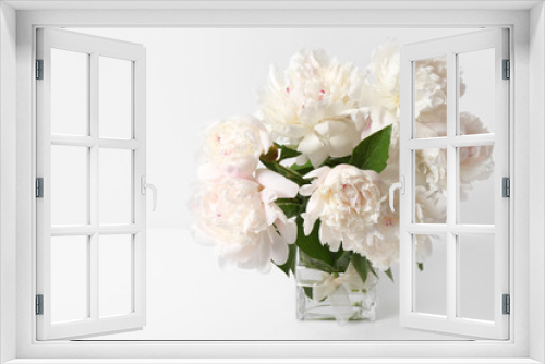 Fototapeta Naklejka Na Ścianę Okno 3D - Glass vase with beautiful peonies on white background