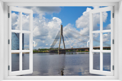 Fototapeta Naklejka Na Ścianę Okno 3D - Cable-stayed bridge in Riga in summer sunny day