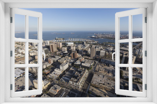 Fototapeta Naklejka Na Ścianę Okno 3D - Aerial view of downtown streets and buildings in Long Beach, California.   
