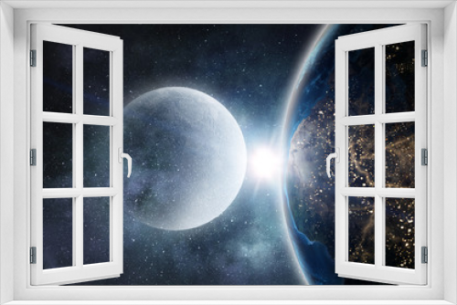 Fototapeta Naklejka Na Ścianę Okno 3D - Moon and Earth planet
