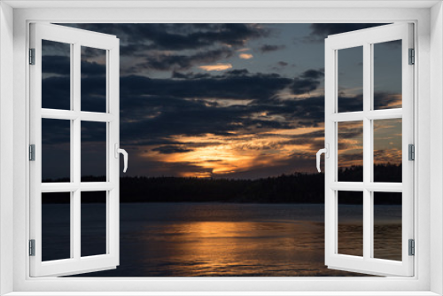 Fototapeta Naklejka Na Ścianę Okno 3D - Sunset over the lake and forest