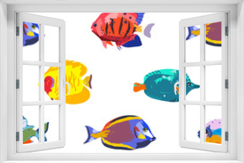 Fototapeta Naklejka Na Ścianę Okno 3D - Seamless cute pattern with tropical fish