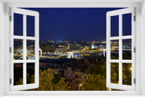 Fototapeta Naklejka Na Ścianę Okno 3D - Panoramic night view of the city's bridges. Budapest. Hungary