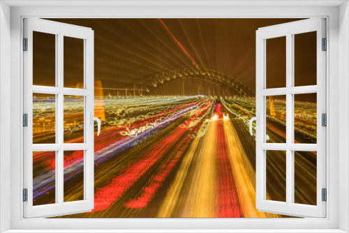 Fototapeta Naklejka Na Ścianę Okno 3D - Night light trails from Sydney Harbour Bridge