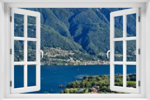 Fototapeta Naklejka Na Ścianę Okno 3D - Aussicht auf den See Lago Maggiore und die Stadt Locarno im Tessin.