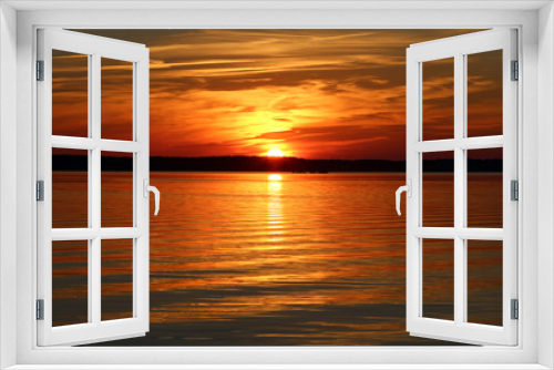 Fototapeta Naklejka Na Ścianę Okno 3D - beautiful orange sunset on the lake