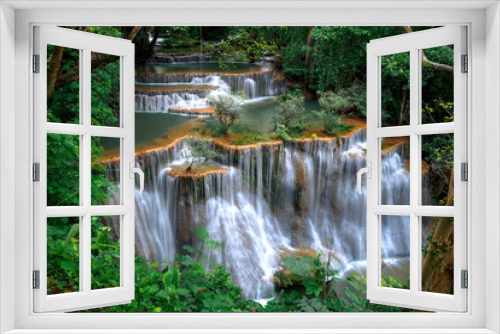 Fototapeta Naklejka Na Ścianę Okno 3D - Beautiful waterfall landscape in rainforset at Kanchanaburi province,Thailand