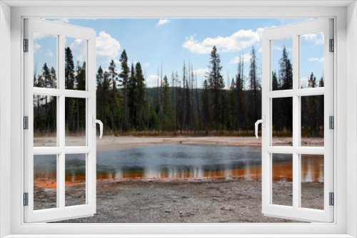 Fototapeta Naklejka Na Ścianę Okno 3D - Emerald Pool hot spring with trees in reflecting in the water in the Black Sand Geyser Basin in Yellowstone National Park in Wyoming USA