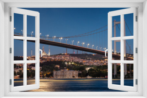 Fototapeta Naklejka Na Ścianę Okno 3D - Illuminated First Bosphorus Bridge