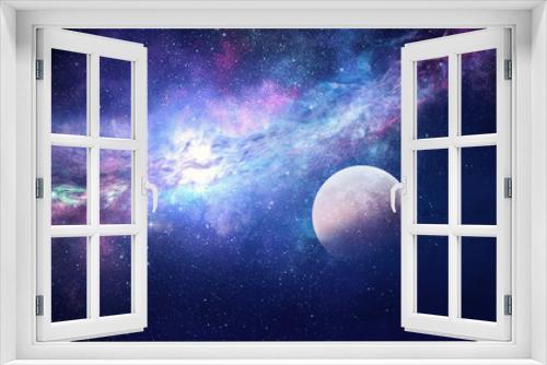 Fototapeta Naklejka Na Ścianę Okno 3D - Starry sky and moon. Mixed media