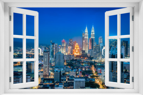 Fototapeta Naklejka Na Ścianę Okno 3D - Beautiful cityscape of night scene sky at Kuala Lumpur city skyline, Malaysia