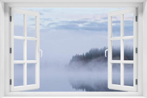 Fototapeta Naklejka Na Ścianę Okno 3D - Calm foggy lake scape summer night