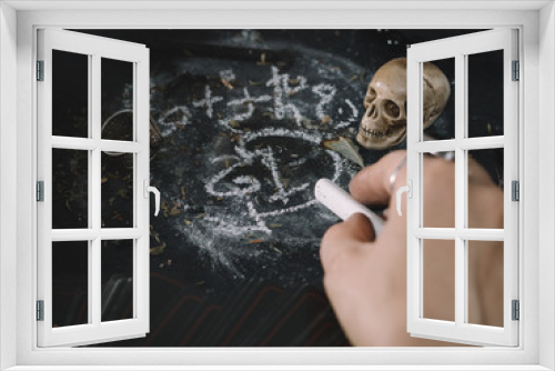 Fototapeta Naklejka Na Ścianę Okno 3D - Witch during sinister ritual of Black magic.