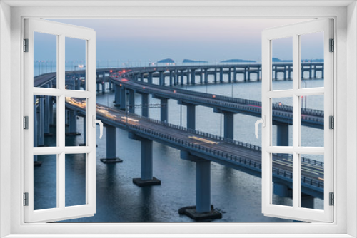 Fototapeta Naklejka Na Ścianę Okno 3D - Dalian Cross-Sea Bridge at dusk.