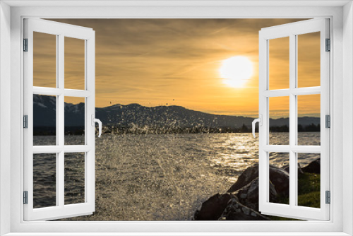 Fototapeta Naklejka Na Ścianę Okno 3D - sunset at lake thun