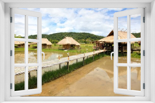 Fototapeta Naklejka Na Ścianę Okno 3D - The house  and rice field in chiang dao city , chiangmai Thailand