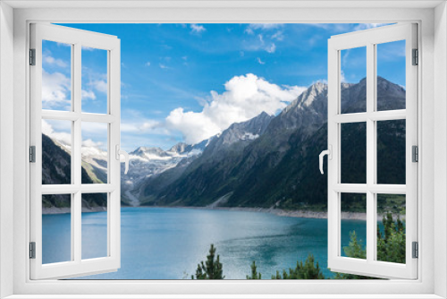 Fototapeta Naklejka Na Ścianę Okno 3D - Bergsee in den Alpen mit Gletscher im Hintergrund