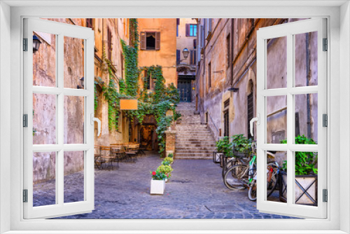 Fototapeta Naklejka Na Ścianę Okno 3D - View of old cozy street in Rome, Italy