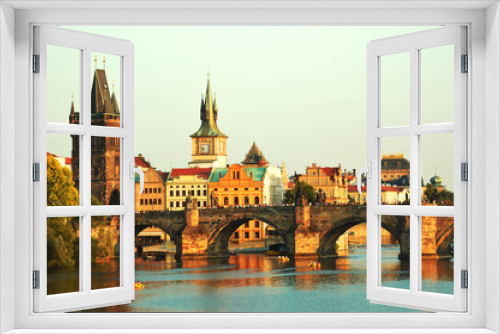 Fototapeta Naklejka Na Ścianę Okno 3D - Prague Old town riverside and Charles bridge