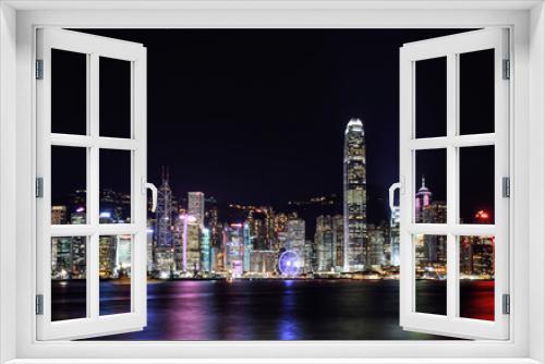 Fototapeta Naklejka Na Ścianę Okno 3D - Panorama view of Hong Kong city skyline at night