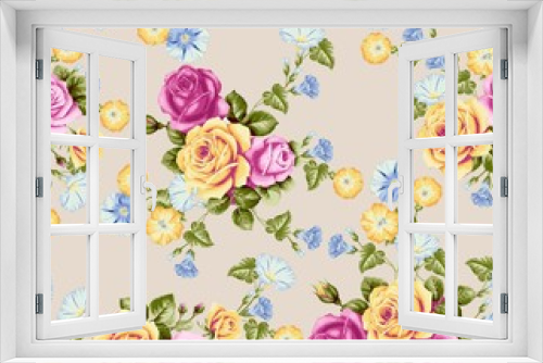 Fototapeta Naklejka Na Ścianę Okno 3D - roses, bellflowers