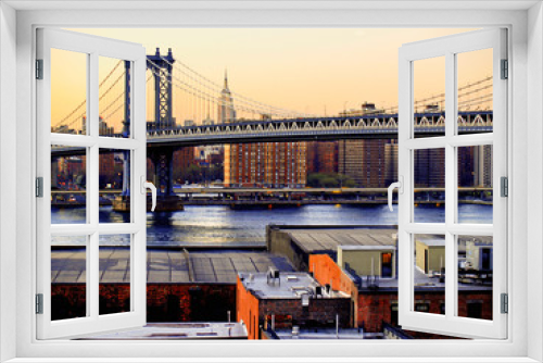 Fototapeta Naklejka Na Ścianę Okno 3D - Manhattan Bridge from Brooklyn at Sunset