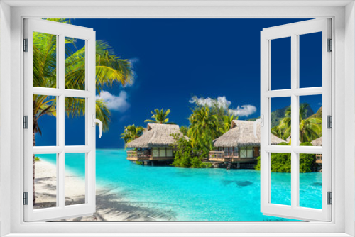 Fototapeta Naklejka Na Ścianę Okno 3D - Holiday location on a tropical island with palm trees and amazing vibrant beach