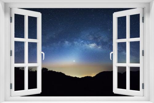 Fototapeta Naklejka Na Ścianę Okno 3D - Starry night sky with high moutain at Doi Luang Chiang Dao and milky way galaxy with stars and space dust in the universe