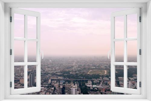 Fototapeta Naklejka Na Ścianę Okno 3D - Bangkok cityscape high panorama. High view of buildings, river and traffic.