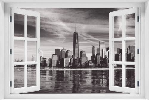 Fototapeta Naklejka Na Ścianę Okno 3D - NYC Skyline. Lower Manhattan. Landmarks. BW. 