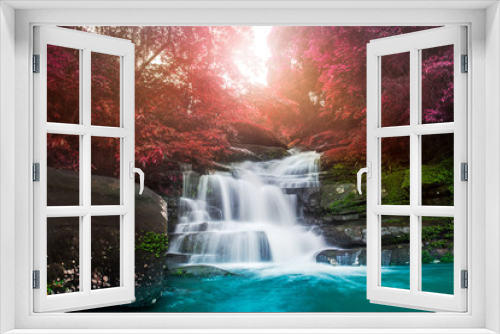 Fototapeta Naklejka Na Ścianę Okno 3D - Amazing beautiful waterfall in autumn forest