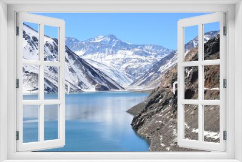 Fototapeta Naklejka Na Ścianę Okno 3D - Landscape of mountain snow and lagoon in Santiago, Chile