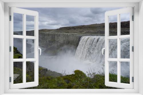 Fototapeta Naklejka Na Ścianę Okno 3D - Iceland - Green moss at majestic detifoss waterfall with canyon and river