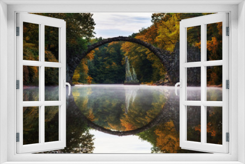 Fototapeta Naklejka Na Ścianę Okno 3D - Rakotzbrücke in Herbststimmung