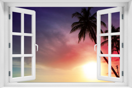 Fototapeta Naklejka Na Ścianę Okno 3D - Palm trees and sunset on Caribean.