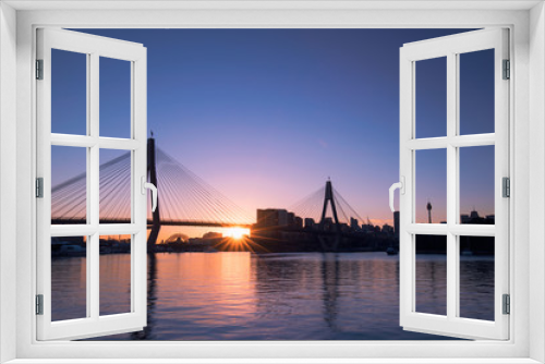 Fototapeta Naklejka Na Ścianę Okno 3D - Sunrise with clear sky at Anzac Bridge, Sydney, Australia