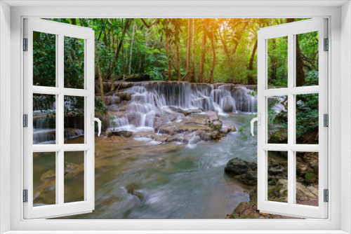 Fototapeta Naklejka Na Ścianę Okno 3D - Viewpoint tier 6 at Huay Mae Khamin Waterfalls is located in Khuean Srinagarindra National Park , north of Kanchanaburi , The seven-tiered waterfalls, Thailand