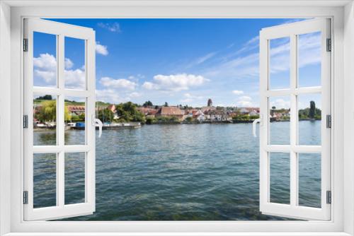 Fototapeta Naklejka Na Ścianę Okno 3D - Town view of Hagenau at Lake Constance with marina and bank view - Hagnau, Lake Constance, Baden-Wuerttemberg, Germany, Europe