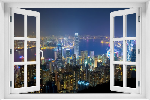 Fototapeta Naklejka Na Ścianę Okno 3D - 香港 ビクトリアピーク 遊歩道からの夜景 Hongkong Nightview