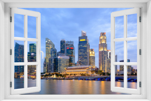 Fototapeta Naklejka Na Ścianę Okno 3D - Panorama skyline of Singapore famous business city,Singapore city light twilight time