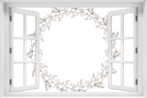 Fototapeta Naklejka Na Ścianę Okno 3D - Floral wreath. Hand drawn vector round frame. Decorative elements for design. Ink, vintage and rustic styles.
