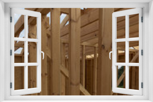 Fototapeta Naklejka Na Ścianę Okno 3D - Building a house in skeleton technology
