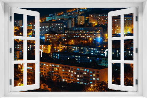 Fototapeta Naklejka Na Ścianę Okno 3D - Panorama of the night buildings city of Gelendzhik, Close-Up
