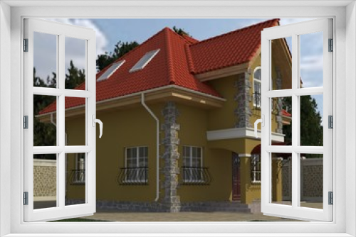 Fototapeta Naklejka Na Ścianę Okno 3D - House 3d Illustration.