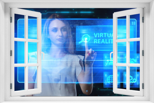 The concept of business, technology, the Internet and the network. A young entrepreneur working on a virtual screen of the future and sees the inscription: Virtual reality