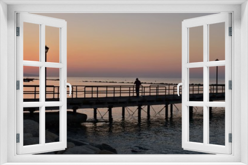Fototapeta Naklejka Na Ścianę Okno 3D - Dawning, Mediterranean sea, pier, copy space.  