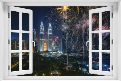 Fototapeta Naklejka Na Ścianę Okno 3D - Fireworks display show over Kuala Lumpur city skyline