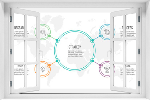 Outline infographic. Organization chart with 4 options. Vector template.