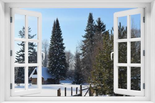Fototapeta Naklejka Na Ścianę Okno 3D - Сказочный домик в лесу под снегом